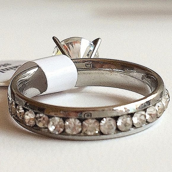 Stainless Steel Cubic Zirconia Engagement Ring Size 6 7 8 9 10 Eternity Silver - Picture 5 of 10